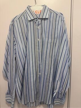 Bugatchi Men’s Extra Large classic Fit striped Print Long Sleeve Button Down XL